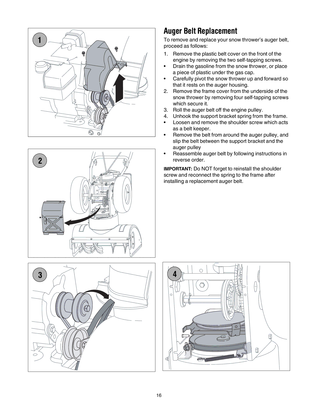 MTD 6FE manual Auger Belt Replacement 