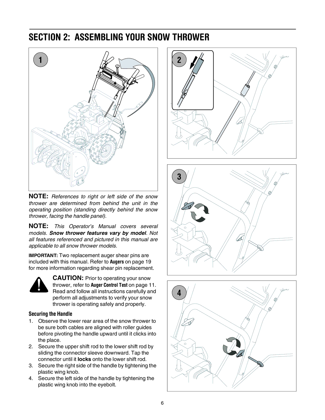 MTD 6FE manual Assembling Your Snow Thrower, Securing the Handle 