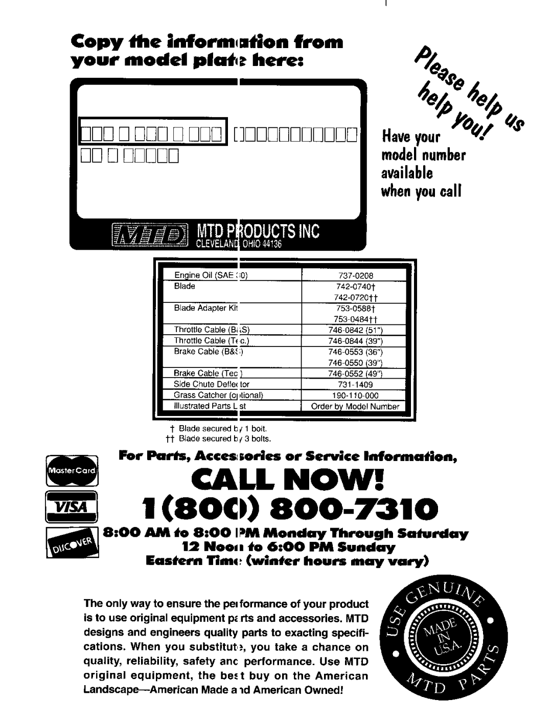 MTD 730 thru 738 manual 