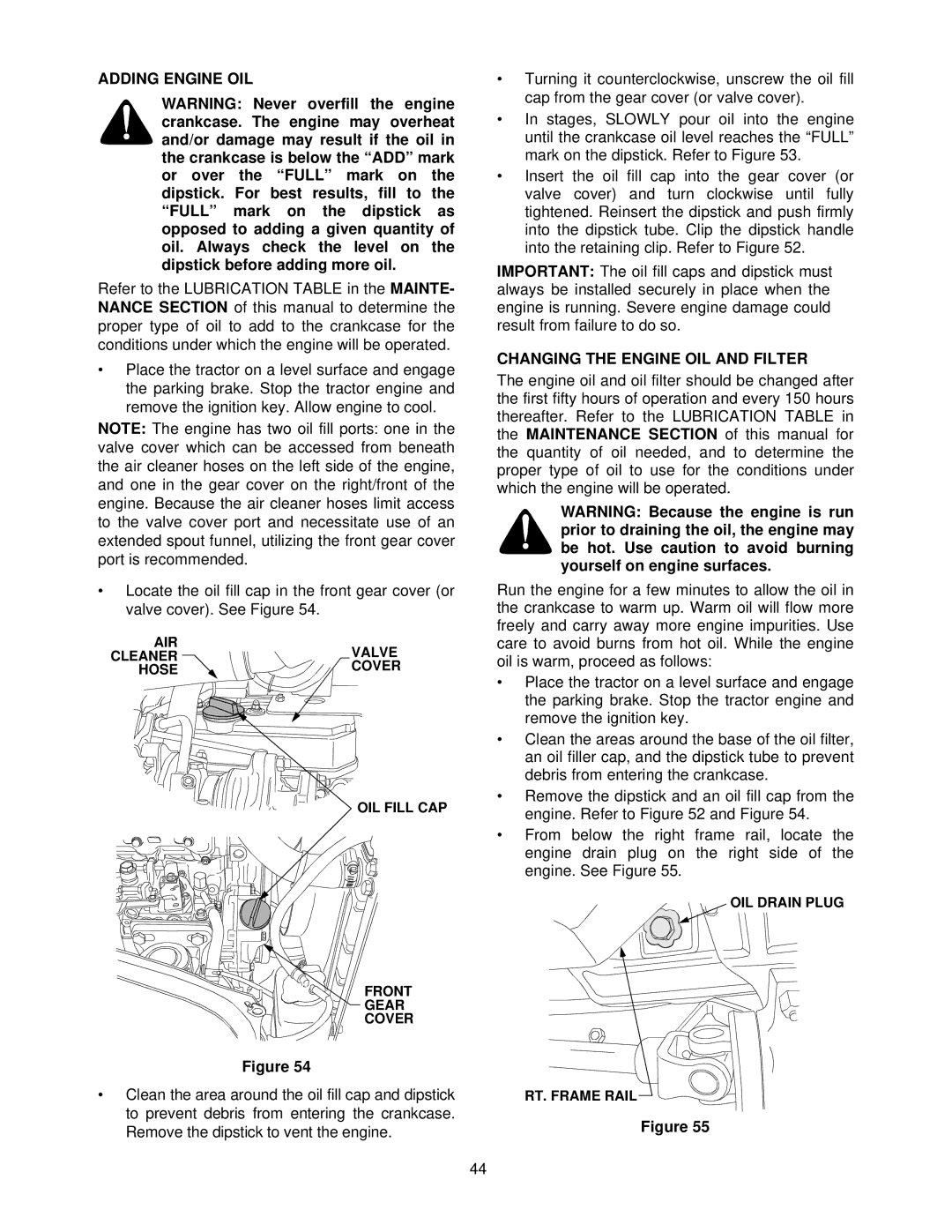 MTD 7304 manual Adding Engine OIL, Changing the Engine OIL and Filter 