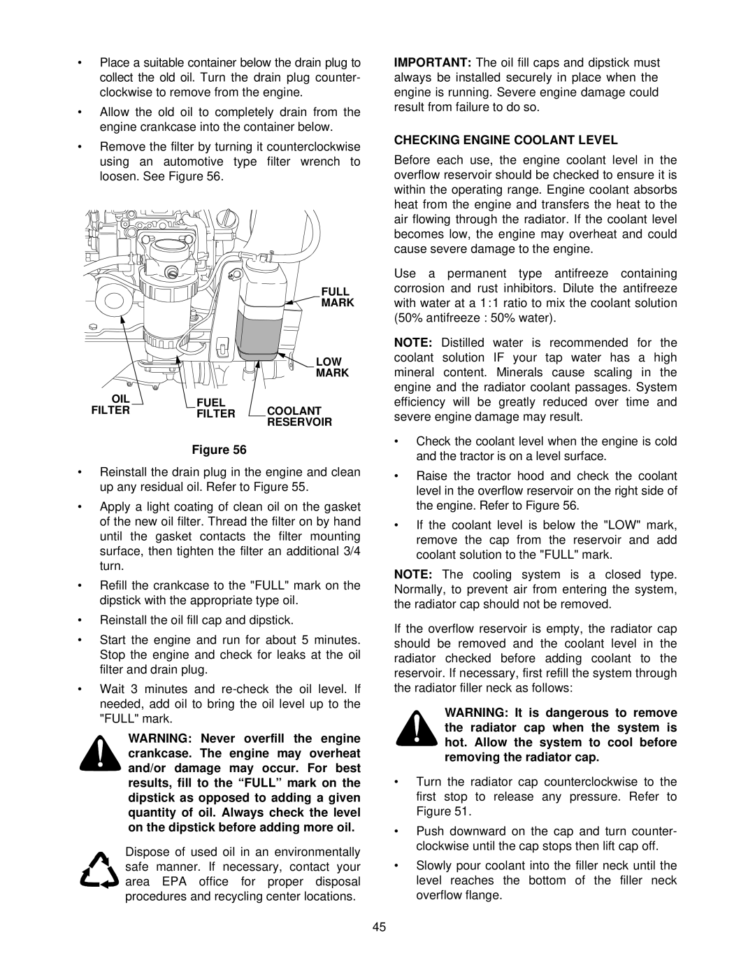 MTD 7304 manual Checking Engine Coolant Level 