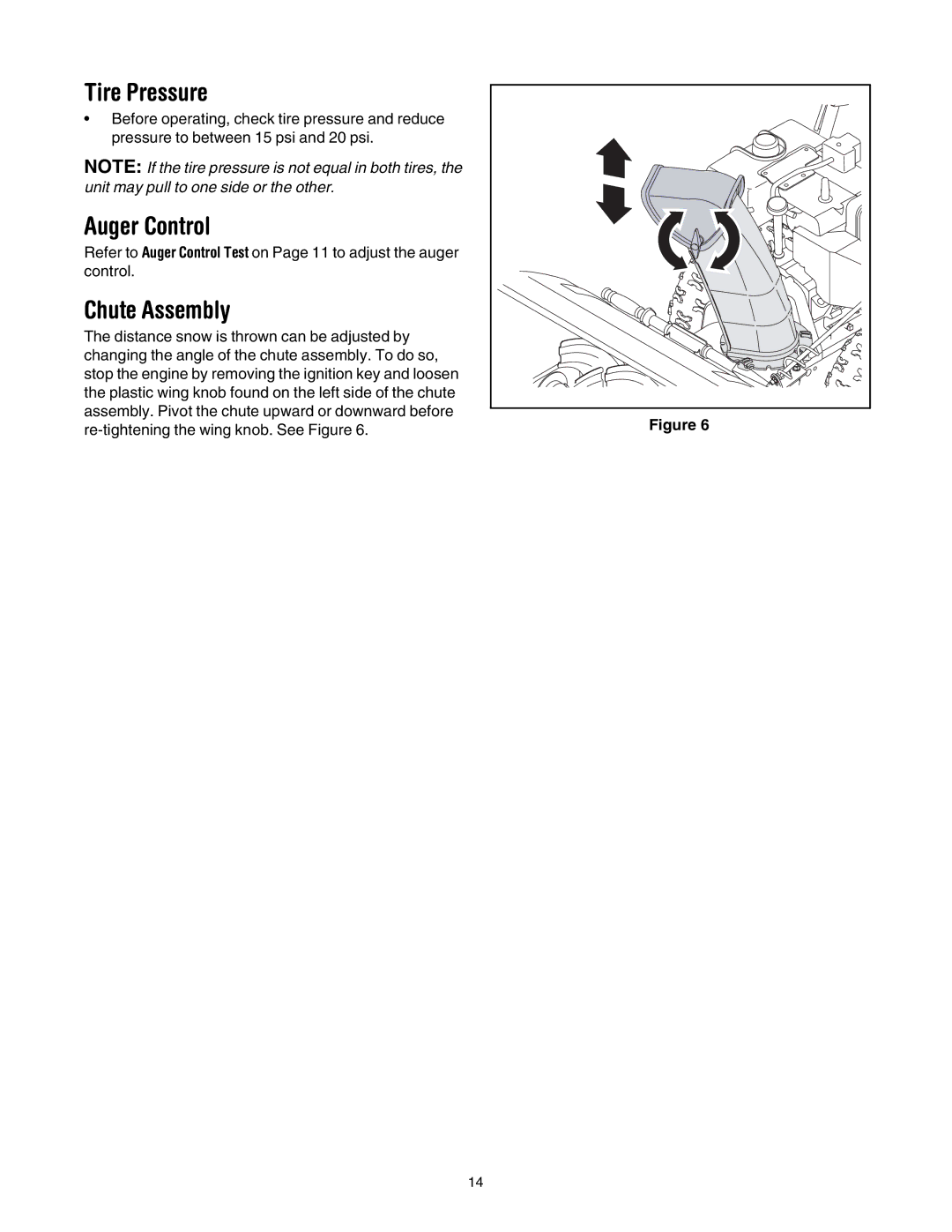 MTD 737-0168 manual Tire Pressure, Auger Control 