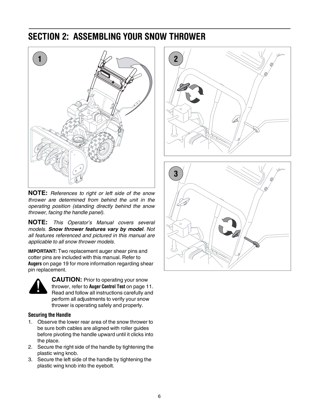 MTD 737-0168 manual Assembling Your Snow Thrower, Securing the Handle 