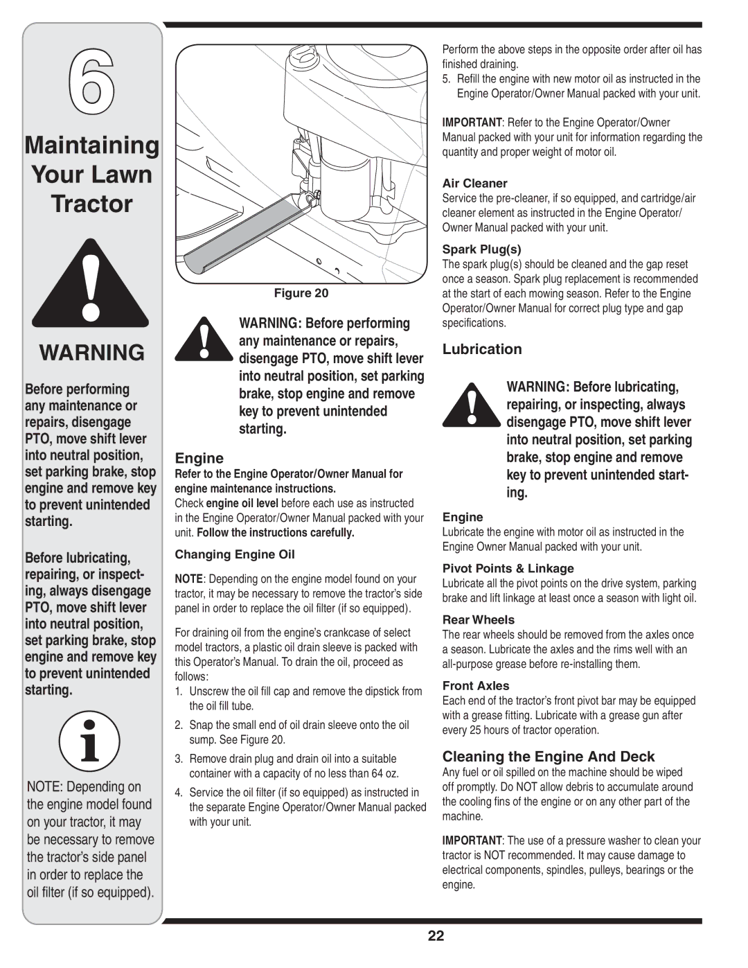 MTD 760-779, 760, 779 warranty Lubrication, Cleaning the Engine And Deck 