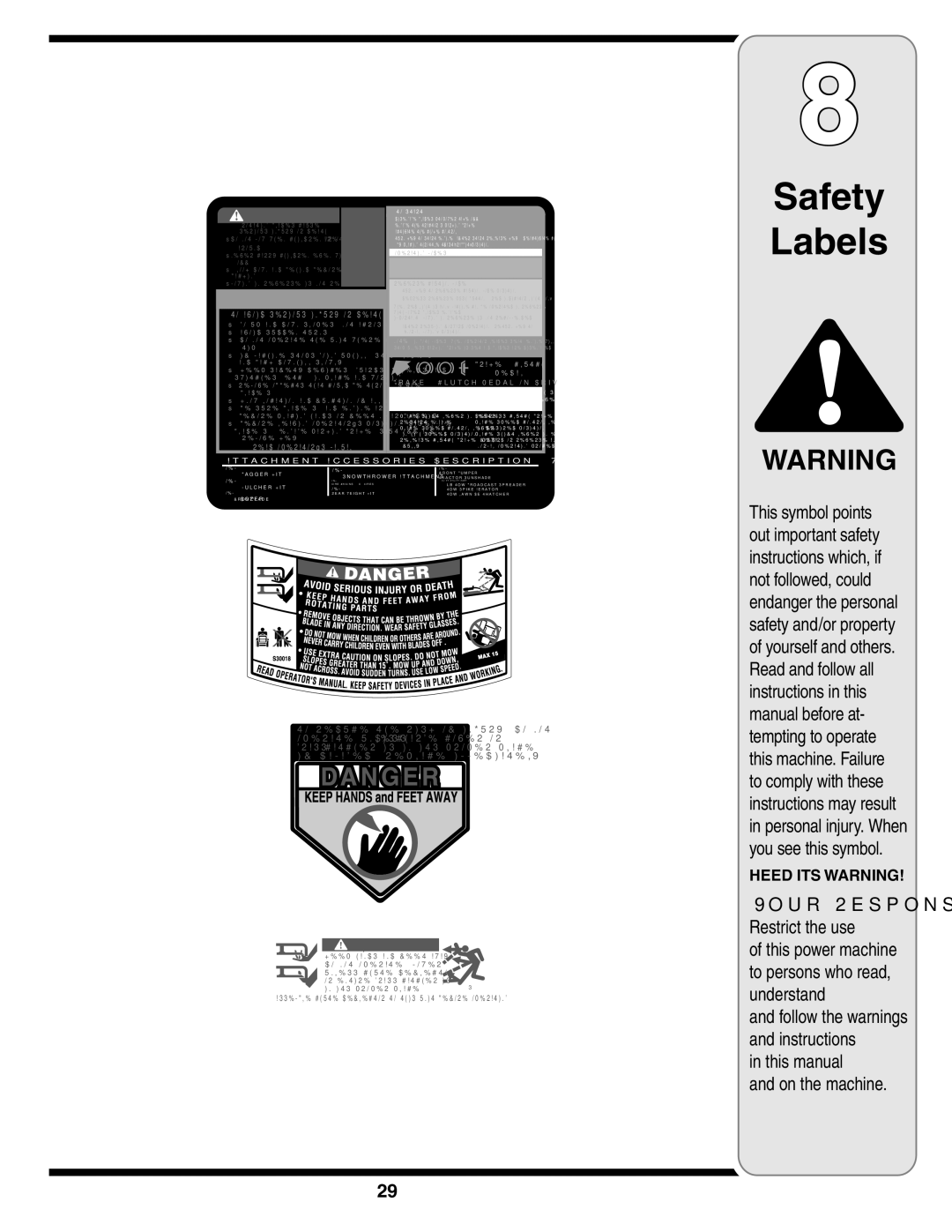 MTD 760, 779, 760-779 warranty Safety Labels, Your Responsibility Restrict the use 