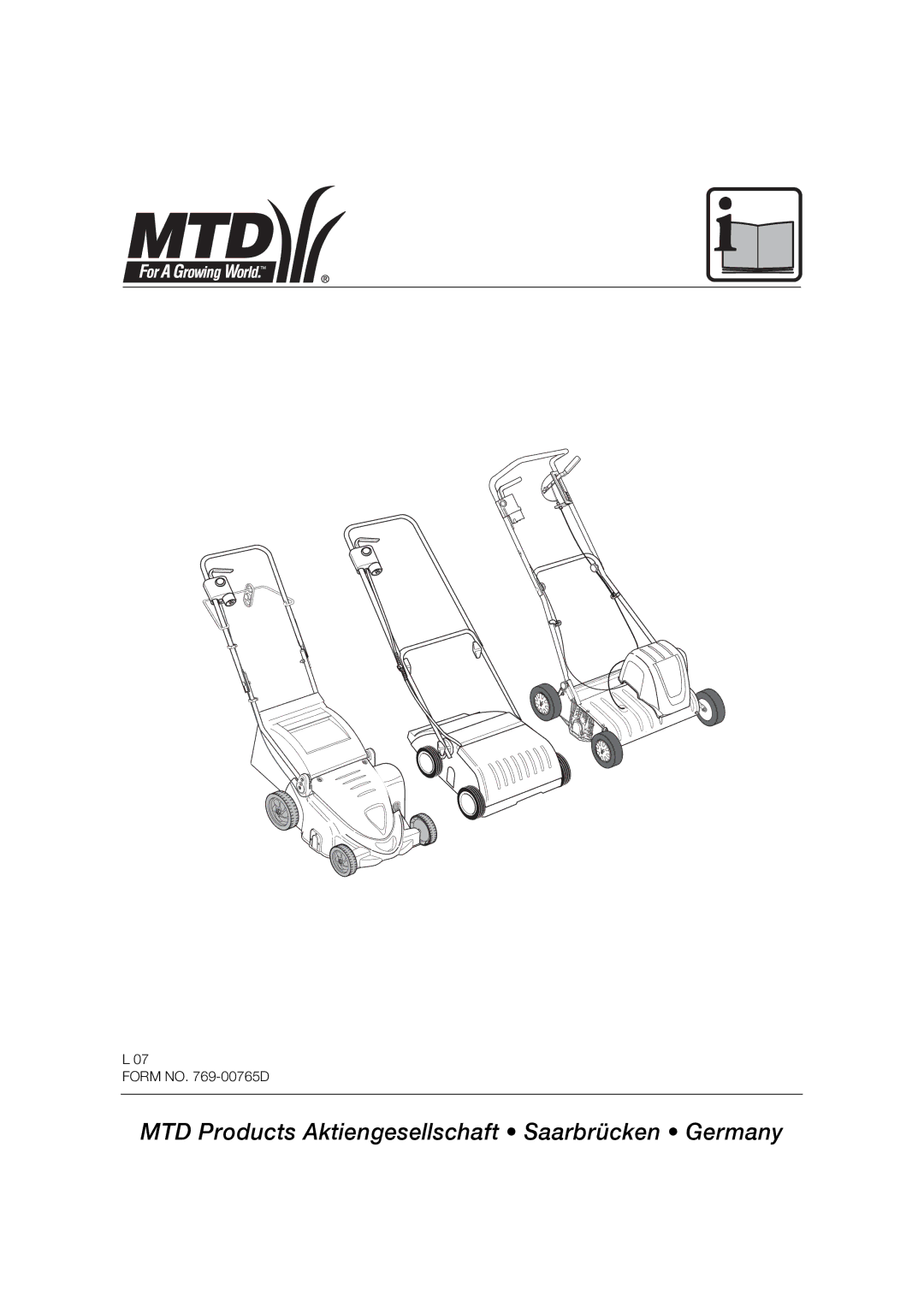 MTD 769-00765D manual Form no -00765D 