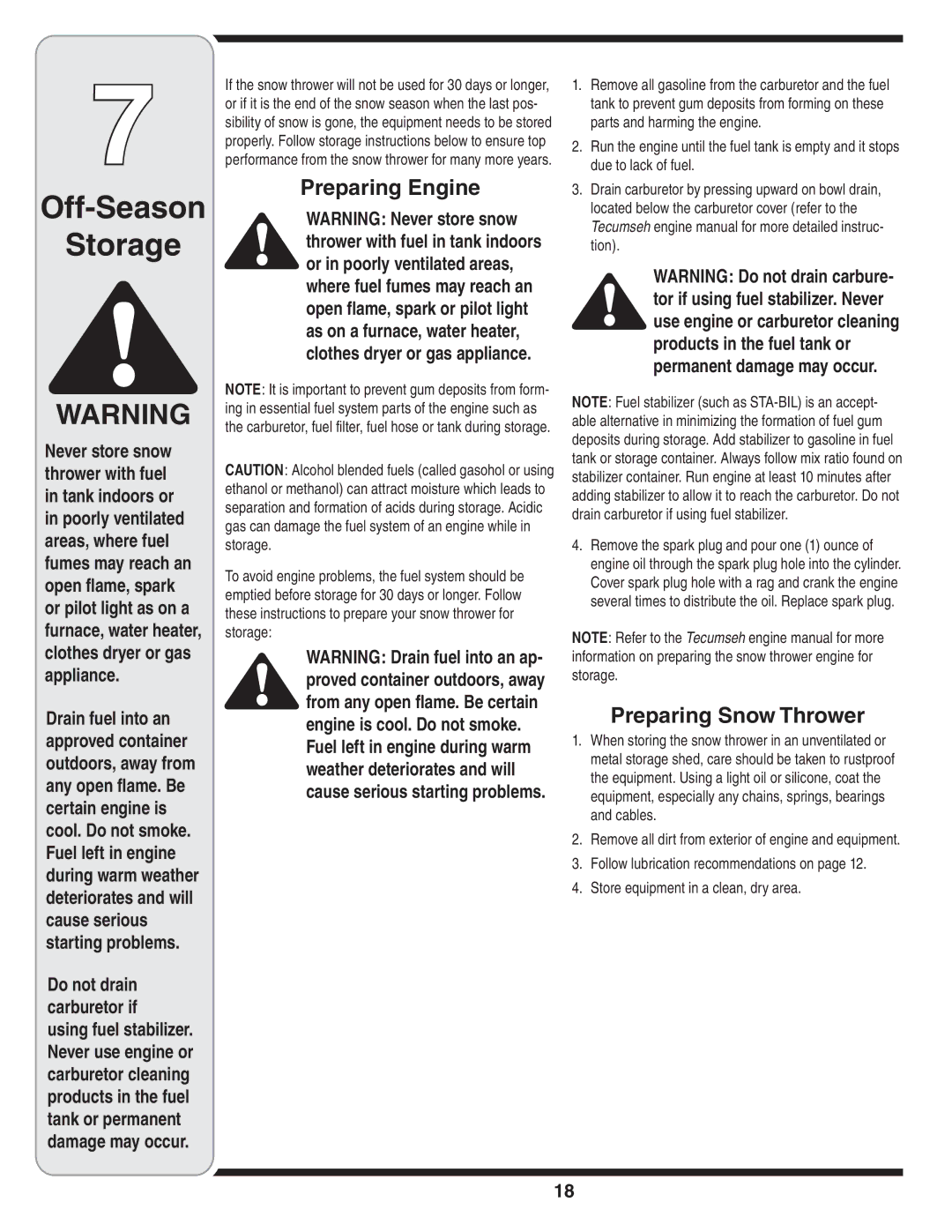 MTD 769-01275C warranty Off-Season Storage, Preparing Engine, Preparing Snow Thrower 