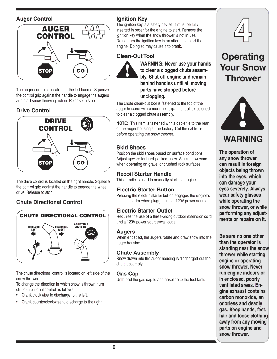 MTD 769-01275C warranty Operating Your Snow Thrower 