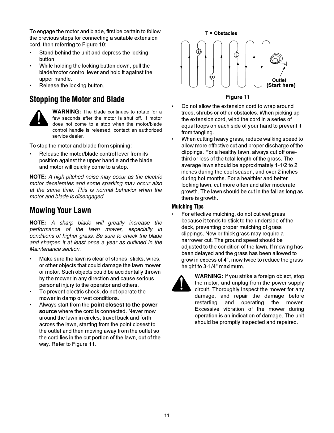 MTD 769-01445 manual Stopping the Motor and Blade, Mowing Your Lawn 