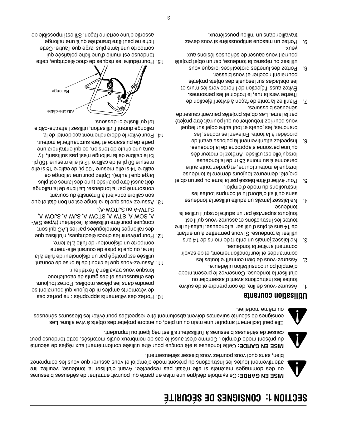 MTD 769-01445 manual Sécurité DE Consignes 1 Section, Courante Utilisation 