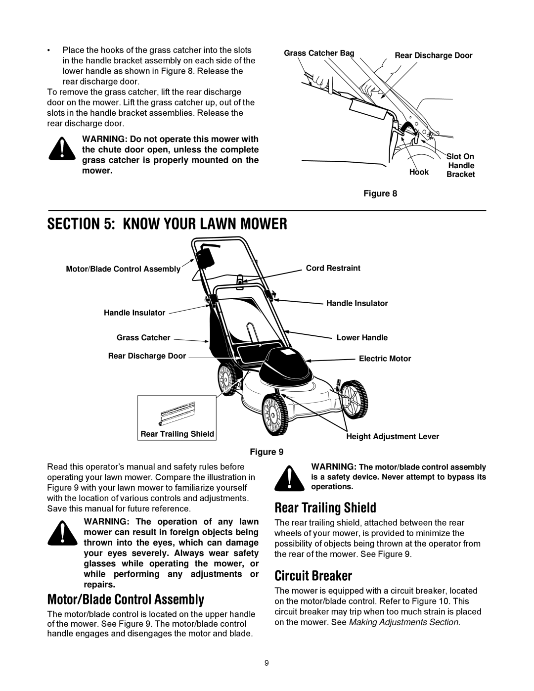 MTD 769-01445 manual Know Your Lawn Mower, Motor/Blade Control Assembly, Rear Trailing Shield, Circuit Breaker 