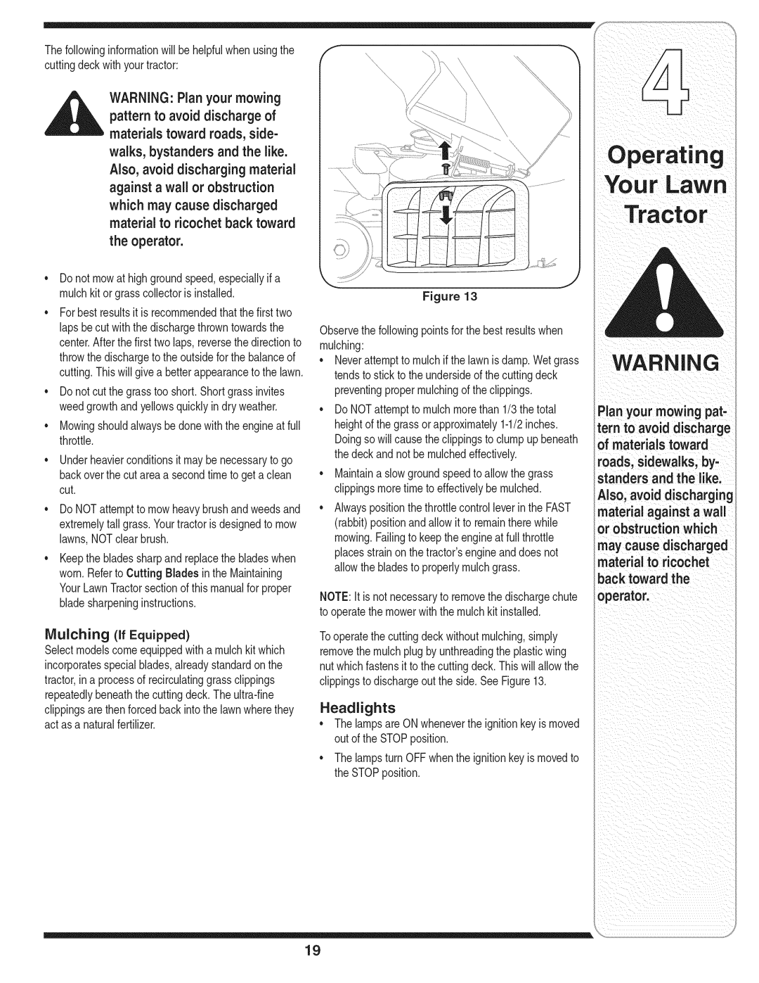 MTD 769-01645A warranty Perat ing, Headlights, Operator 