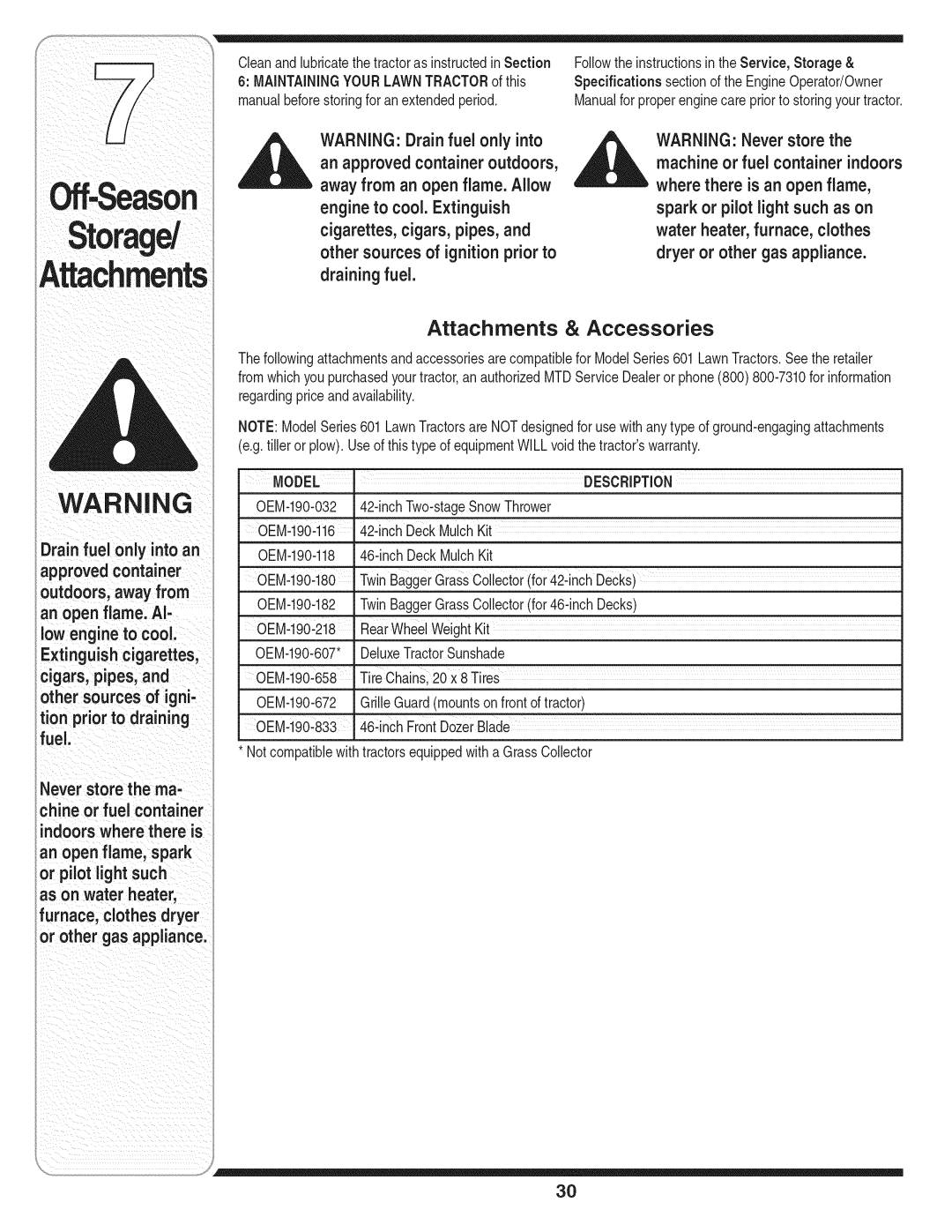 MTD 769-01645A warranty An approved container outdoors, Engine to cool. Extinguish Cigarettes, cigars, pipes 