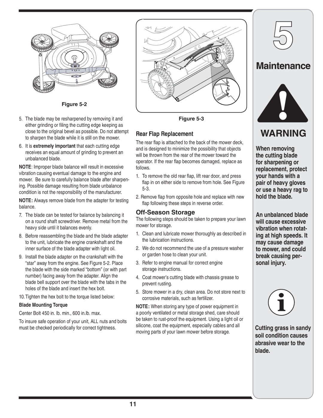 MTD 769-03096A warranty Rear Flap Replacement, Blade Mounting Torque 