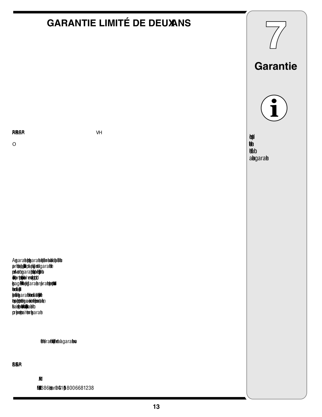 MTD 769-03096A warranty ANS Deux DE Limitée Garantie 