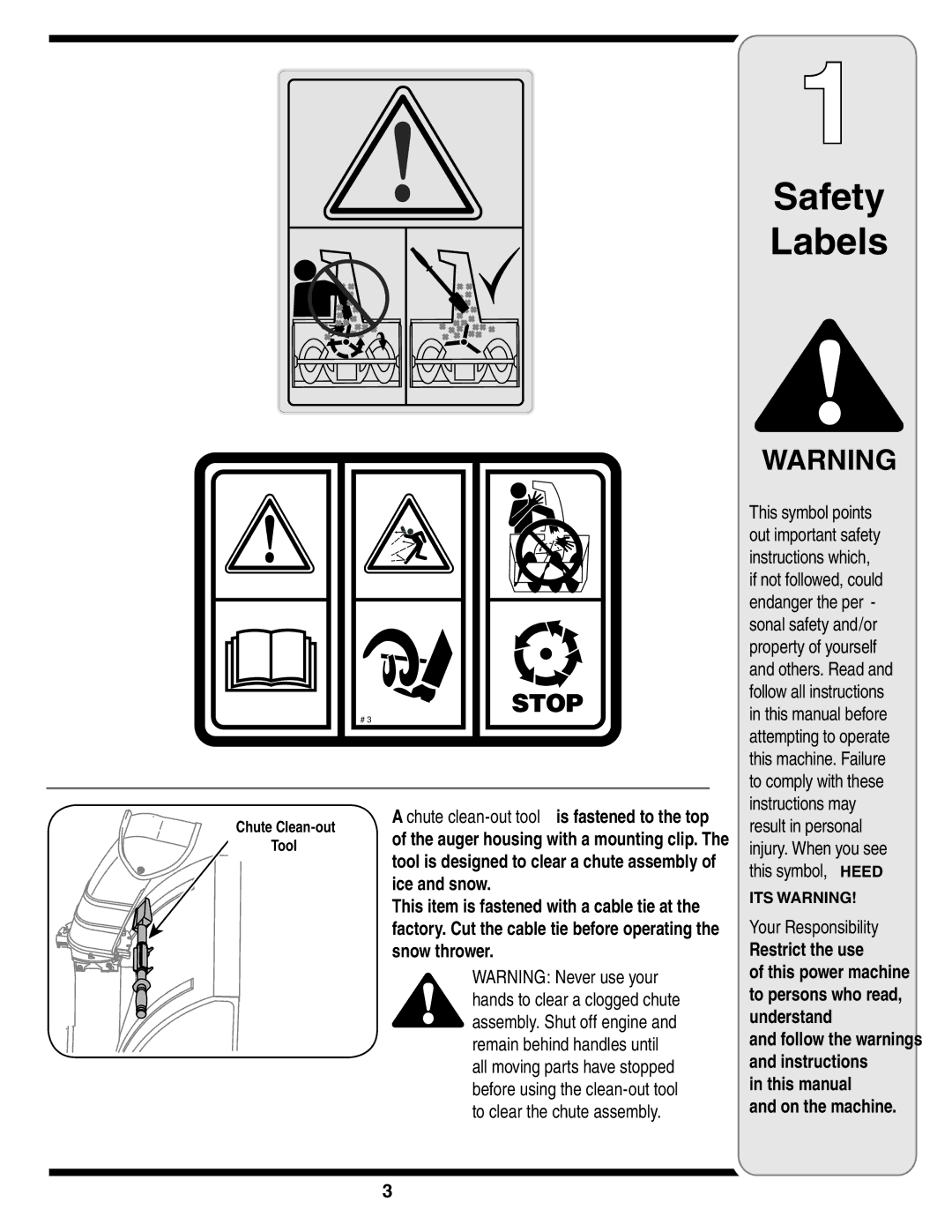 MTD 769-03244 warranty Chute Clean-out Tool, Your Responsibility Restrict the use 