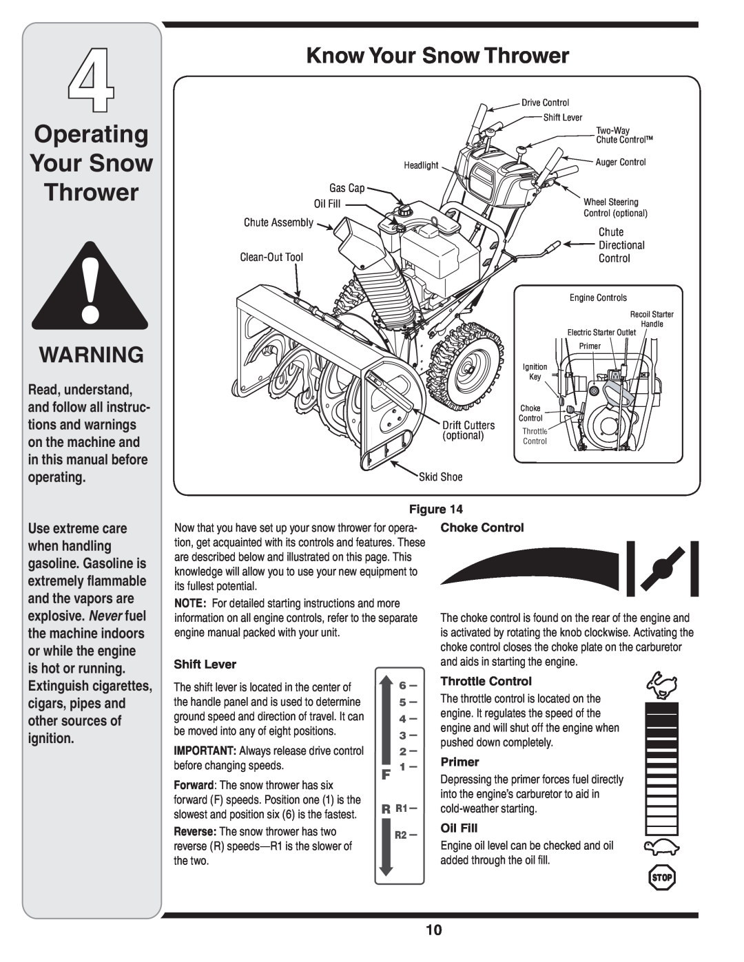 MTD 769-03247 Operating Your Snow Thrower, Know Your Snow Thrower, R R1, Shift Lever, be moved into any of eight positions 