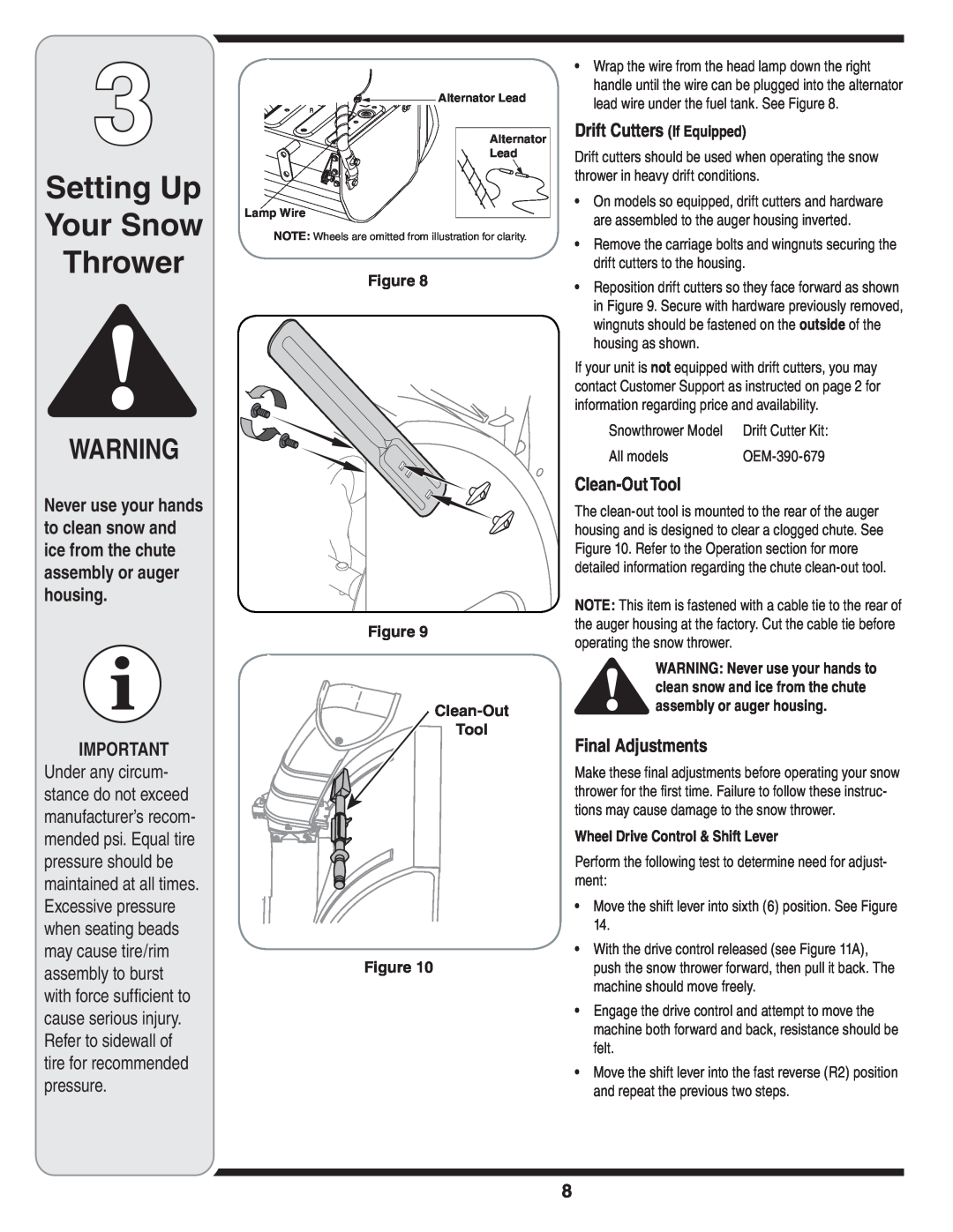 MTD 769-03247 warranty Setting Up Your Snow Thrower, Drift Cutters If Equipped, Clean-Out Tool, Final Adjustments 