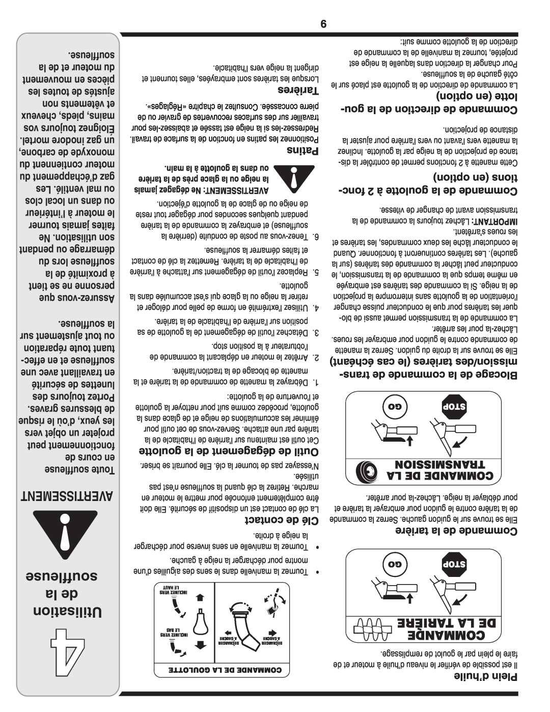 MTD 769-03250 souffleuse la de Utilisation, 4!2%2% ,! $% $%.!--#, Avertissement, Tarières, main la à goulotte la dans ou 