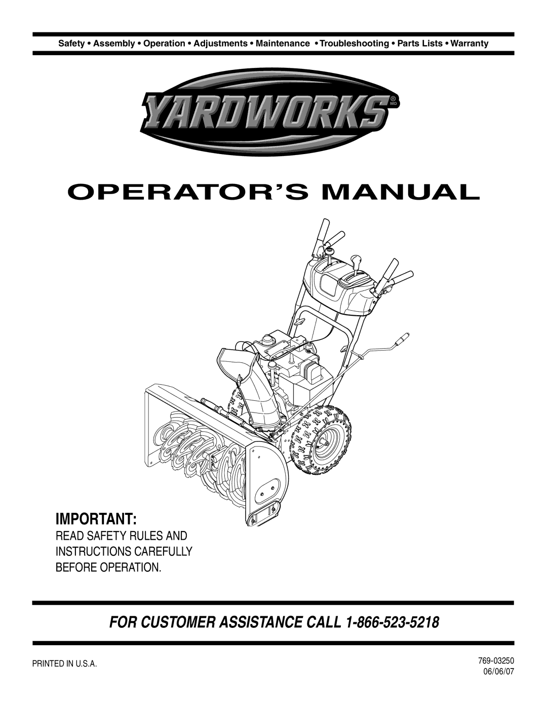 MTD 769-03250 warranty 06/06/07 