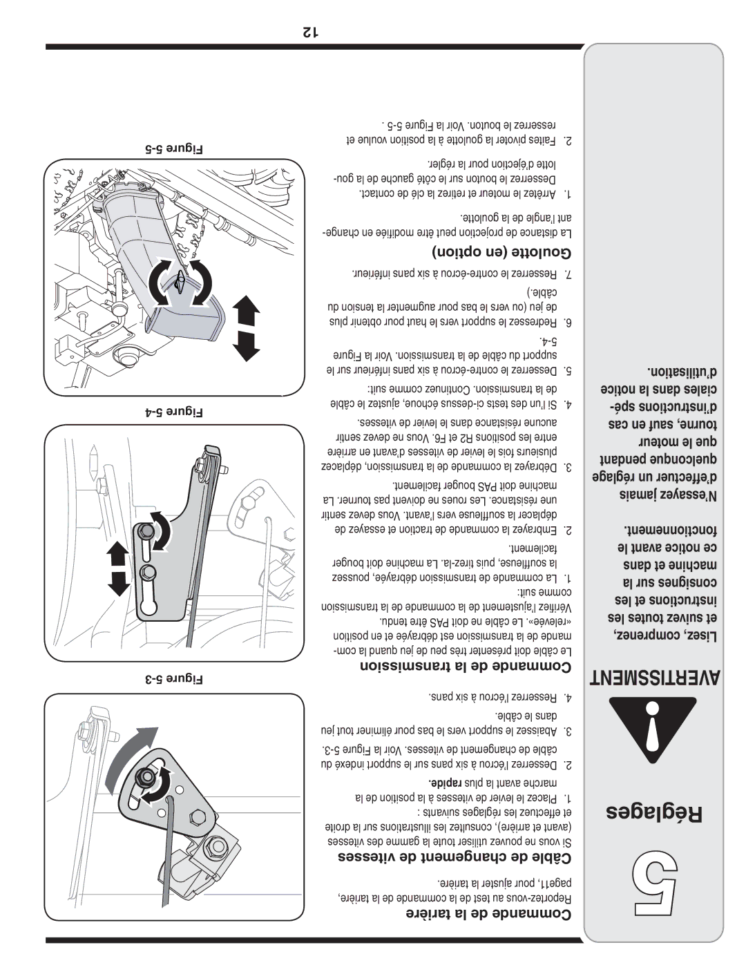 MTD 769-03250 warranty Option en Goulotte, Transmission la de Commande, Vitesses de changement de Câble 