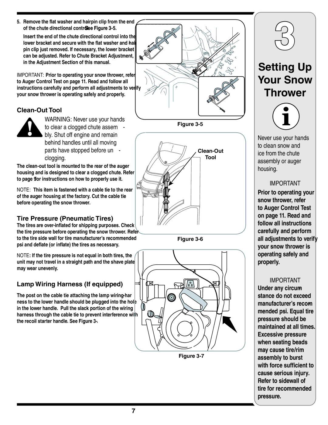 MTD 769-03250 warranty Behind handles until all moving, Parts have stopped before un, Ice from the chute, Clogging, Housing 