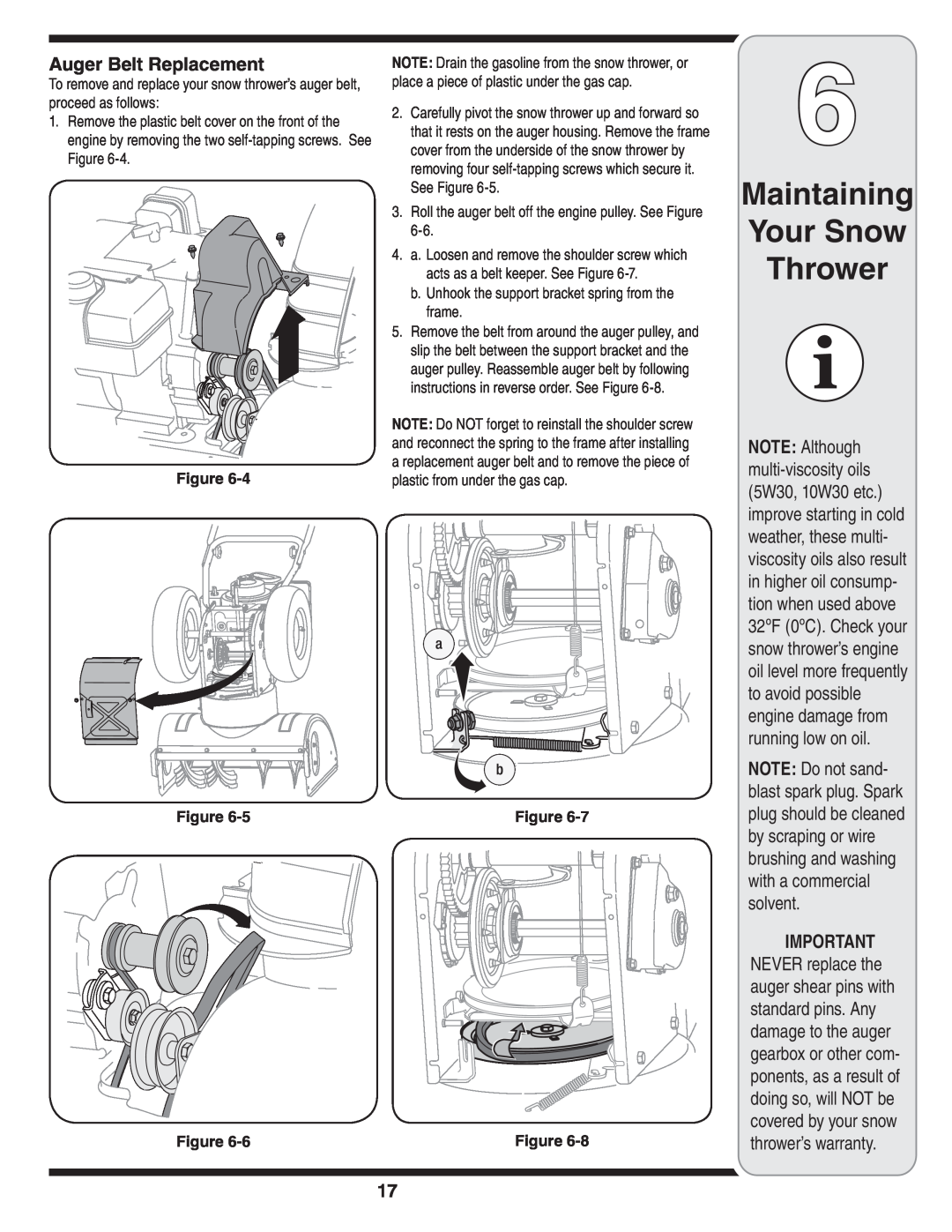MTD 769-03265 warranty Maintaining Your Snow Thrower, Auger Belt Replacement, Figure Figure Figure 