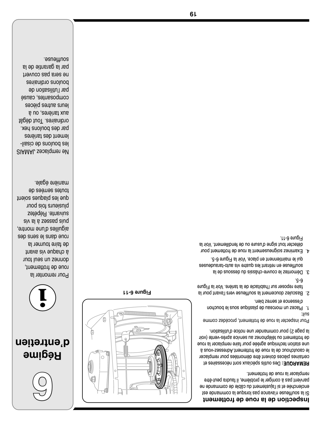 MTD 769-03265 warranty ’entretien, Régime, Frottement de roue la de Inspection 