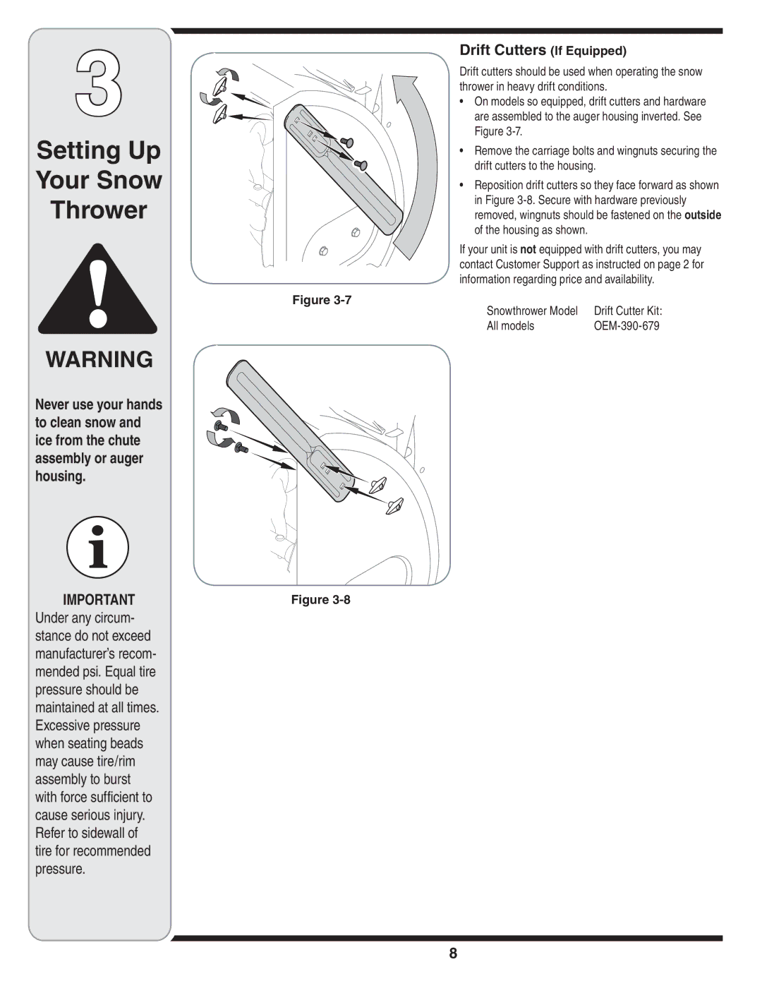 MTD 769-03265 warranty Drift Cutters If Equipped, Snowthrower Model, All models 