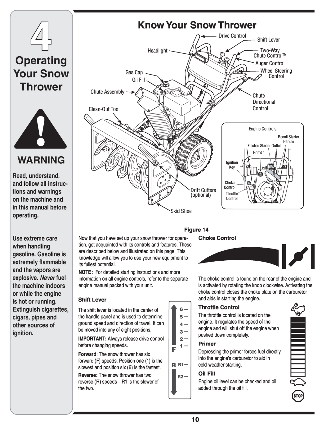 MTD 769-03342 Operating Your Snow Thrower, Know Your Snow Thrower, R R1, Shift Lever, be moved into any of eight positions 