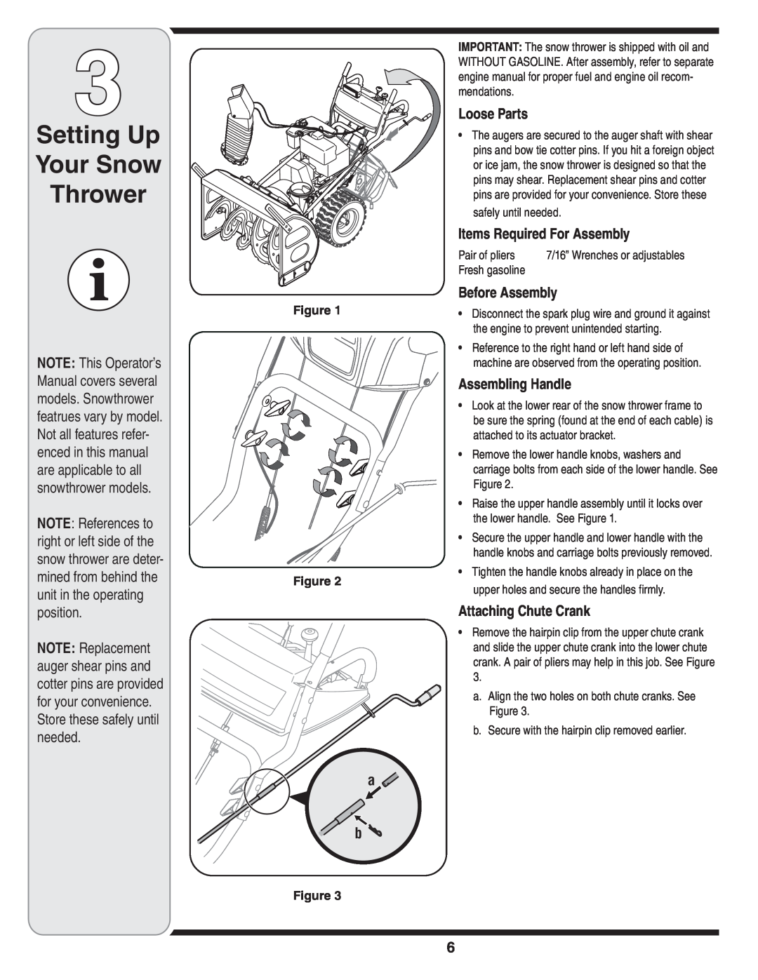 MTD 769-03342 Setting Up Your Snow Thrower, Loose Parts, Items Required For Assembly, Before Assembly, Assembling Handle 