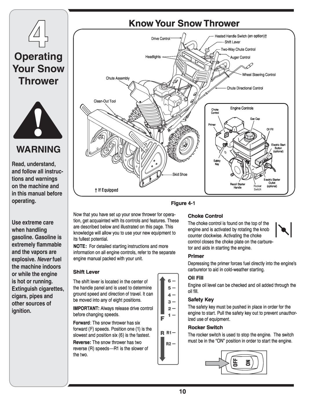 MTD 769-04101 Operating Your Snow Thrower, Know Your Snow Thrower, R R1, Shift Lever, be moved into any of eight positions 
