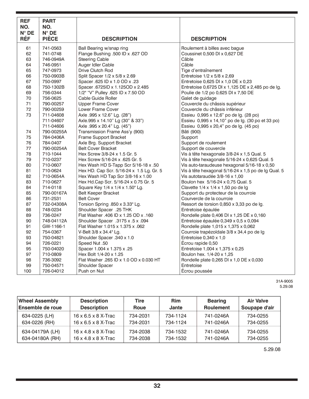 MTD 769-04101 warranty Part RÉF Pièce Description 