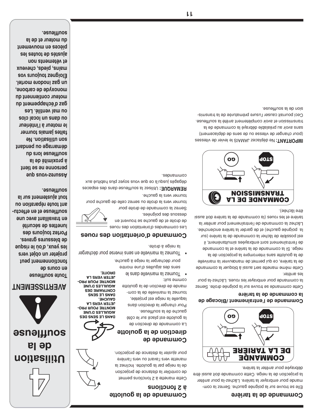 MTD 769-04101 warranty Roues des d’orientation Commande, Goulotte la de direction, Fonctions 2 à, Goulotte la de Commande 