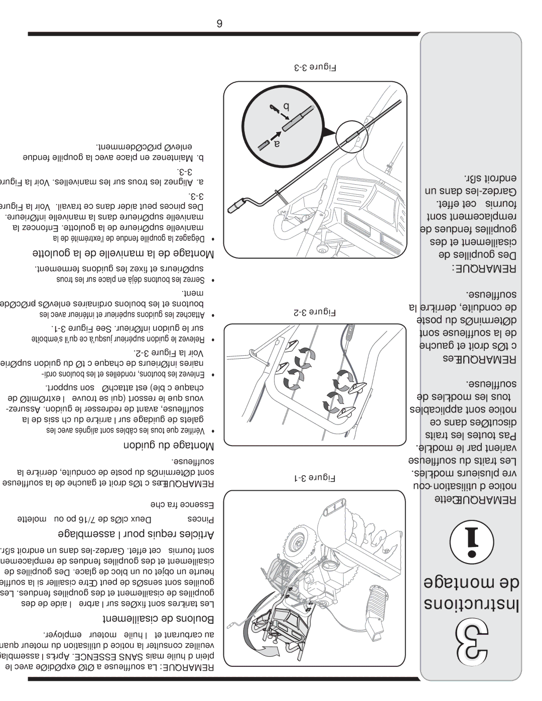 MTD 769-04101 warranty Goulotte la de manivelle la de Montage, Guidon du Montage, ’assemblage pour requis Articles 