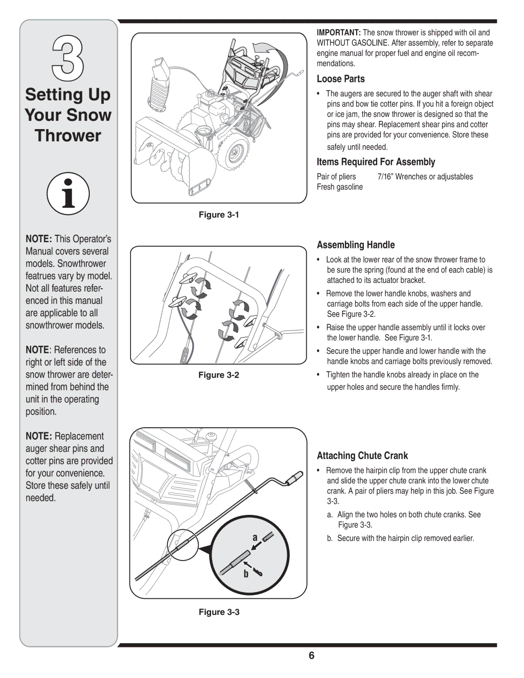 MTD 769-04101 warranty Setting Up Your Snow Thrower, Loose Parts, Items Required For Assembly, Assembling Handle 