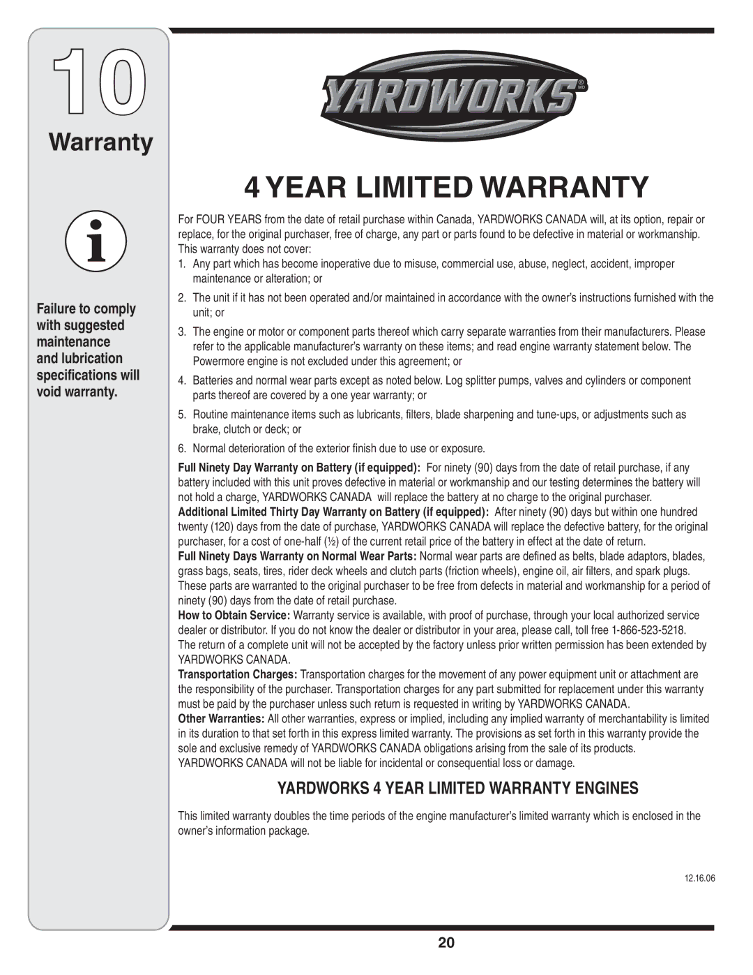 MTD 769-04164 warranty Year Limited Warranty 