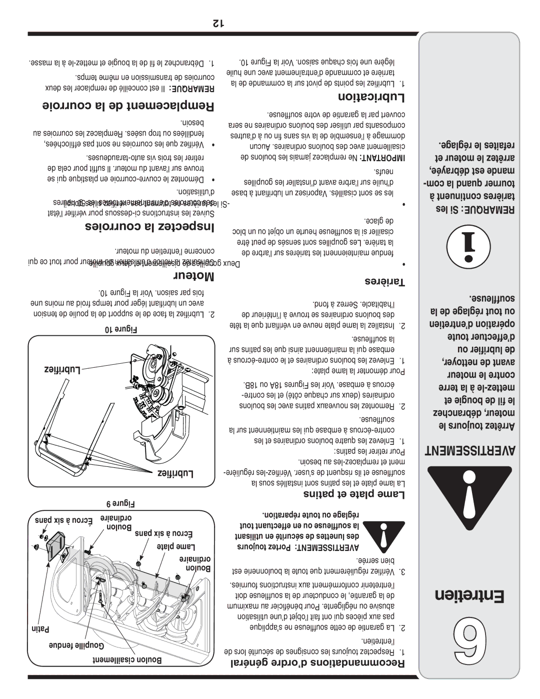 MTD 769-04164 warranty Courroie la de Remplacement, Courroies la Inspectez, Moteur 