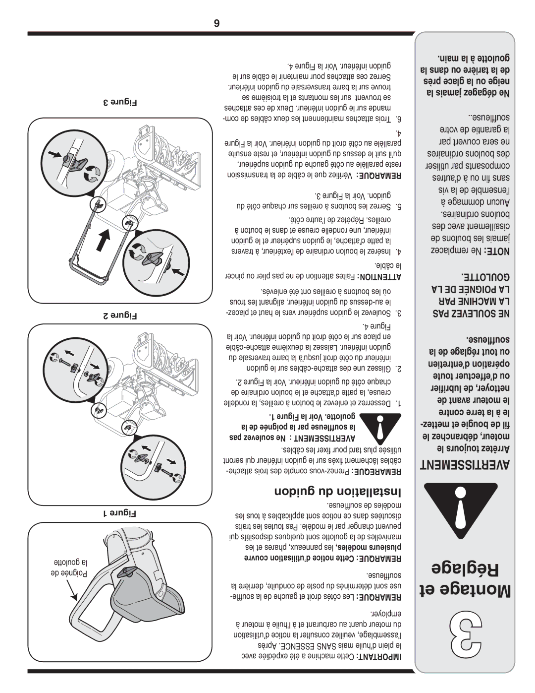 MTD 769-04164 warranty Réglage, Guidon du Installation 