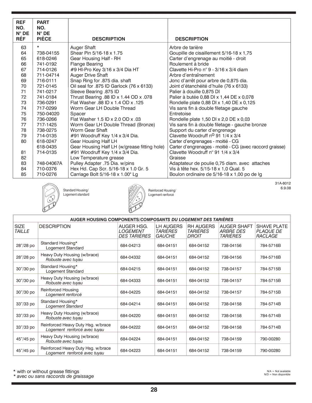 MTD 769-04179 warranty Part RÉF Pièce Description 