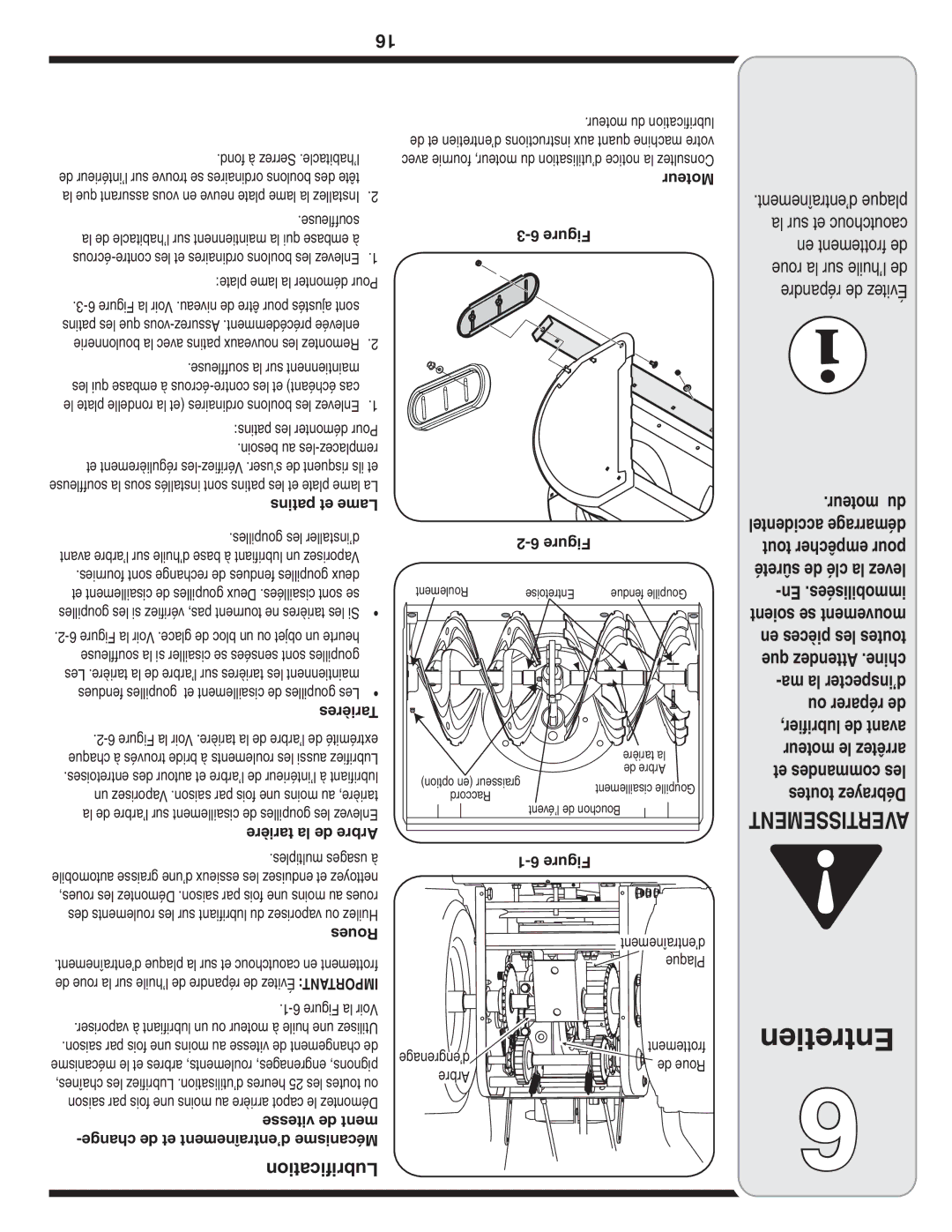 MTD 769-04179 warranty Lubrification, Roues, Vitesse de ment, ’engrenage, Arbre 