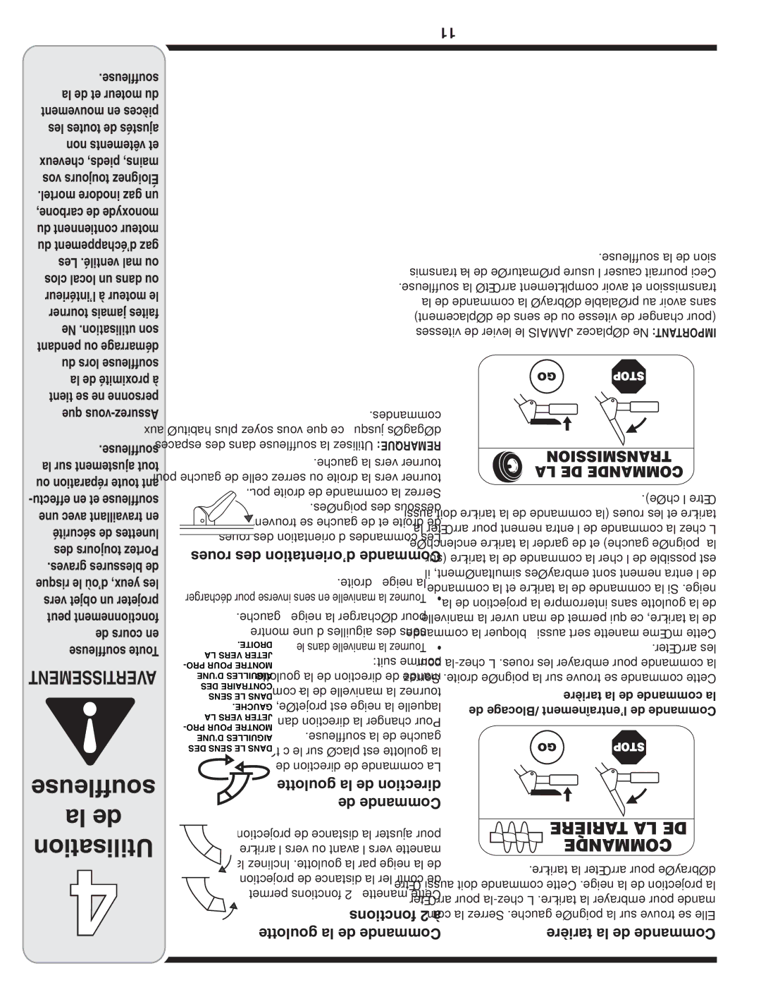 MTD 769-04179 warranty Roues des d’orientation Commande, Goulotte la de direction, Fonctions 2 à, Goulotte la de Commande 