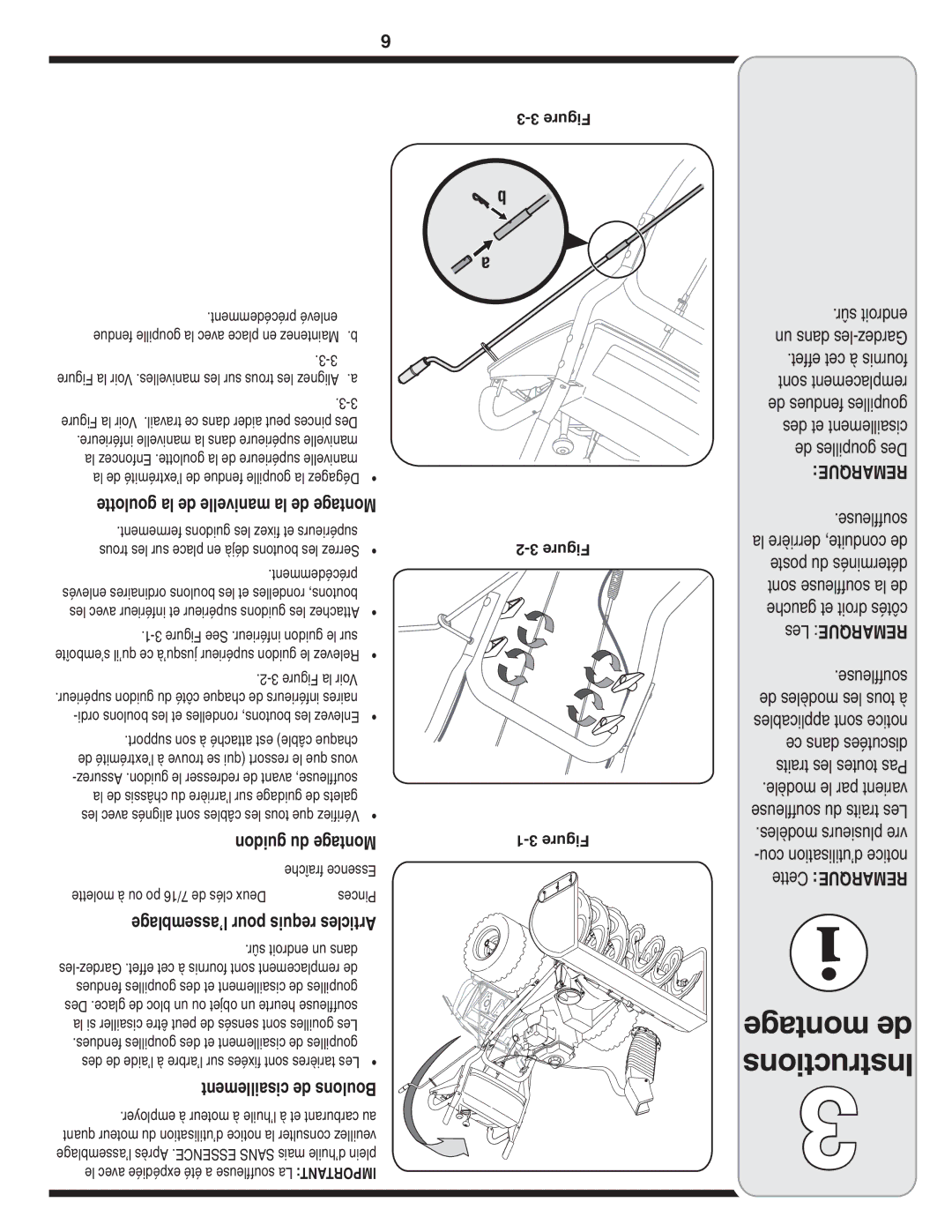 MTD 769-04179 warranty Goulotte la de manivelle la de Montage, Guidon du Montage, ’assemblage pour requis Articles 