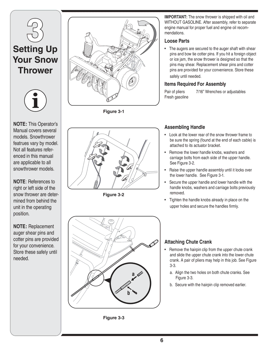 MTD 769-04179 warranty Setting Up Your Snow Thrower, Loose Parts, Items Required For Assembly, Assembling Handle 