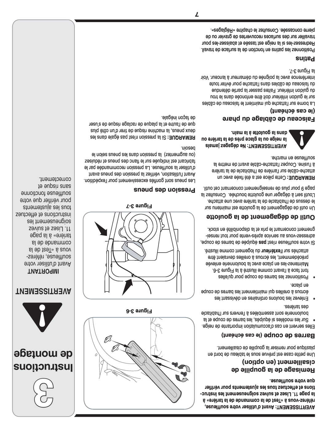 MTD 769-04210 montage de Instructions, phare du câblage de Faisceau, pneus des Pression, option en cisaillement, Patins 