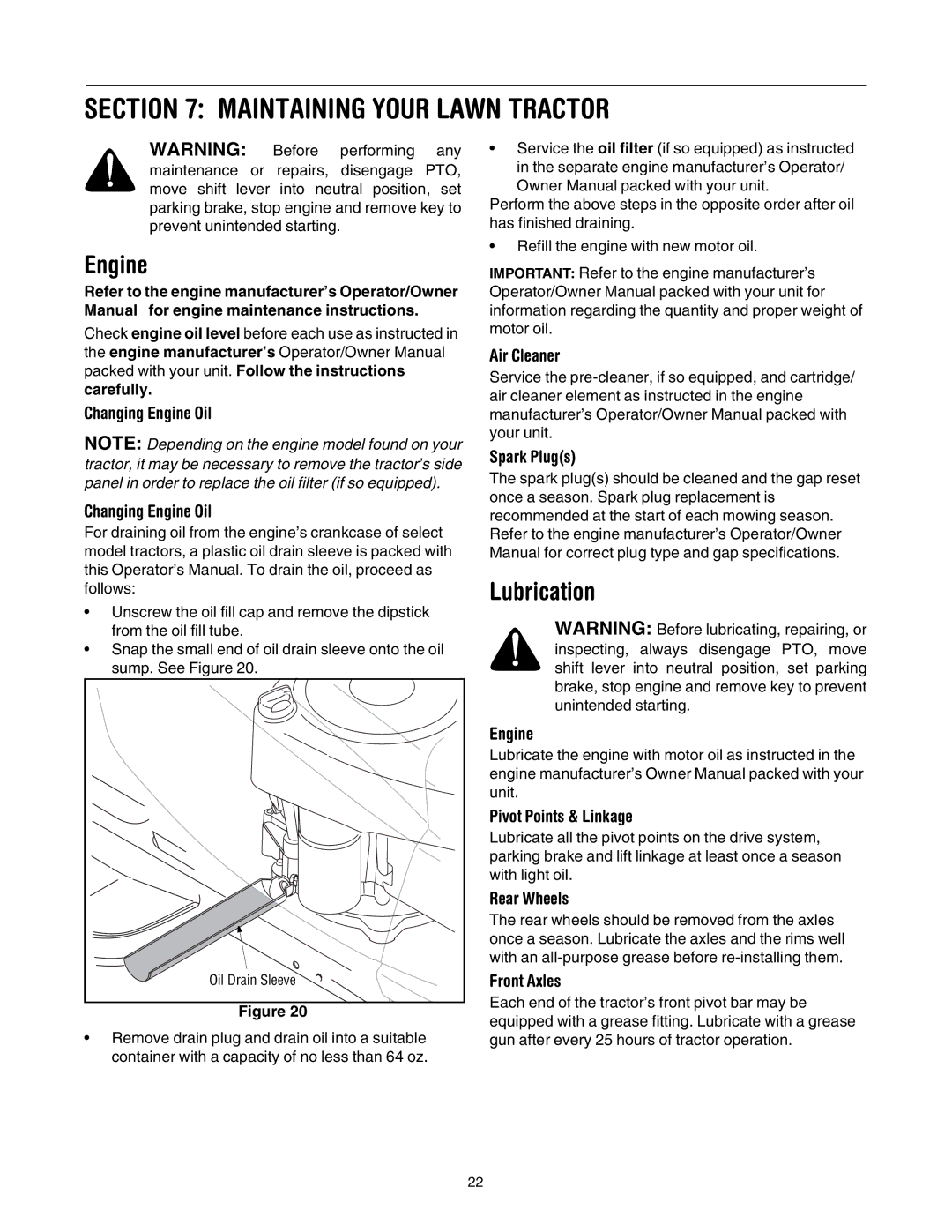 MTD 795, 792, 791, 790 manual Maintaining Your Lawn Tractor, Engine, Lubrication 