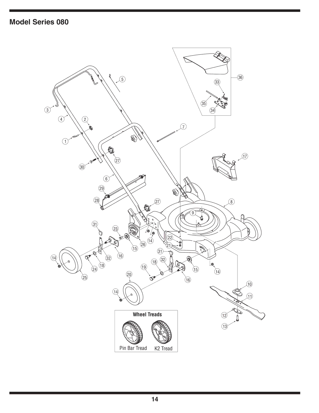 MTD 80 warranty Model Series, Wheel Treads 