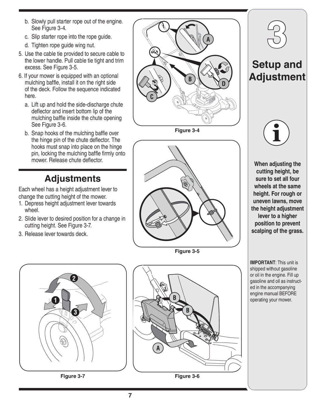 MTD 80 warranty Adjustments, Lever to a higher Position to prevent Scalping of the grass 