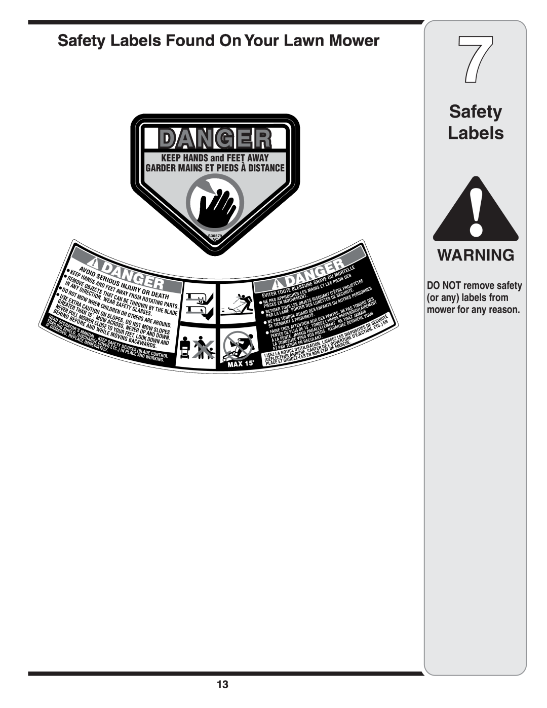 MTD 80 warranty Safety Labels Found On Your Lawn Mower, KEEP HANDS and FEET AWAY GARDER MAINS ET PIEDS À DISTANCE 