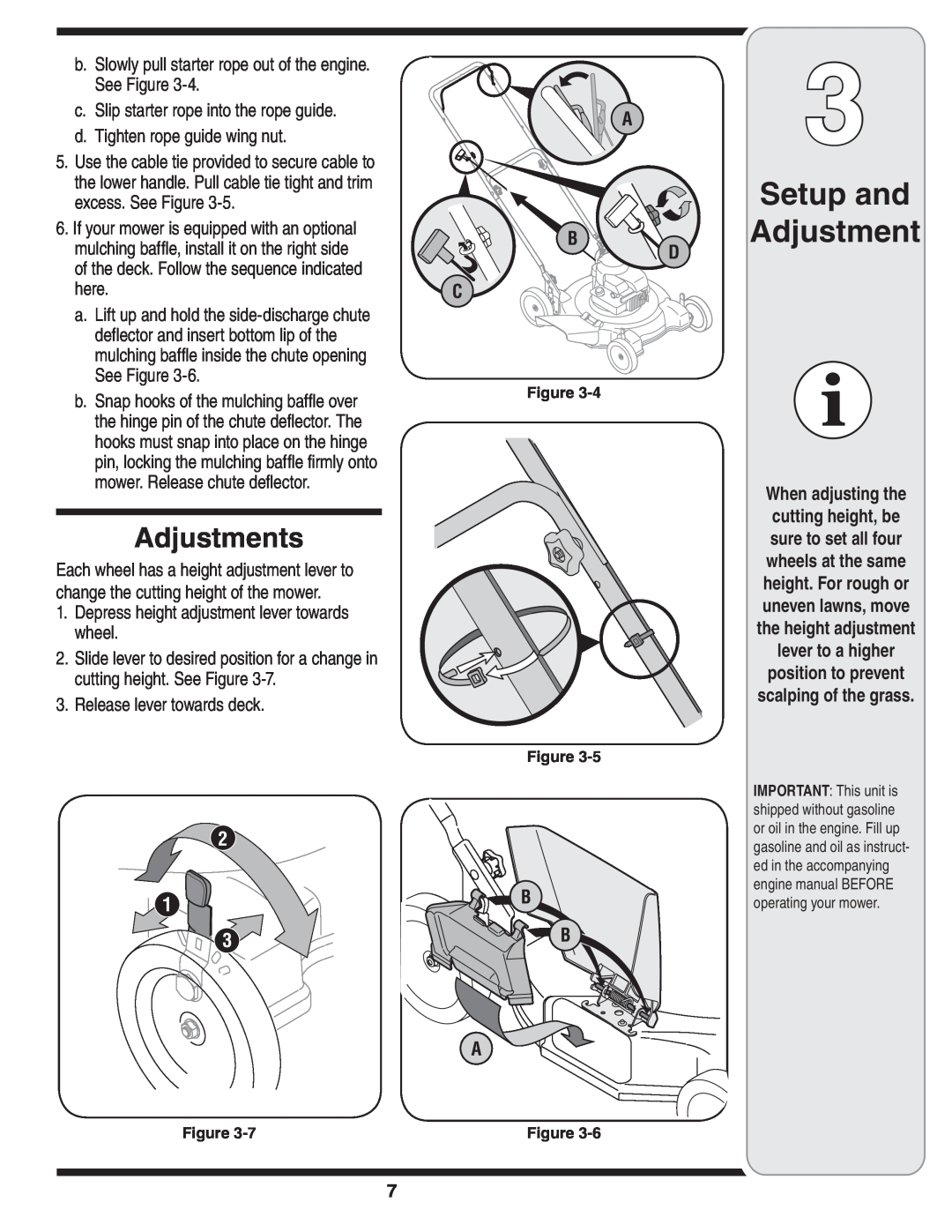 MTD 80 warranty Adjustments, d. Tighten rope guide wing nut, excess. See Figure, here, mower. Release chute deflector 